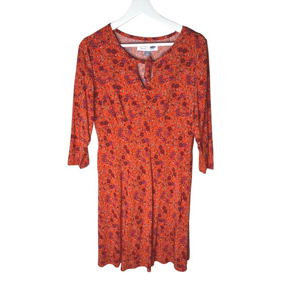 Old Navy Dress Womens Maternity Medium Floral Mini Boho Orange Pink Casual Work - Picture 1 of 12